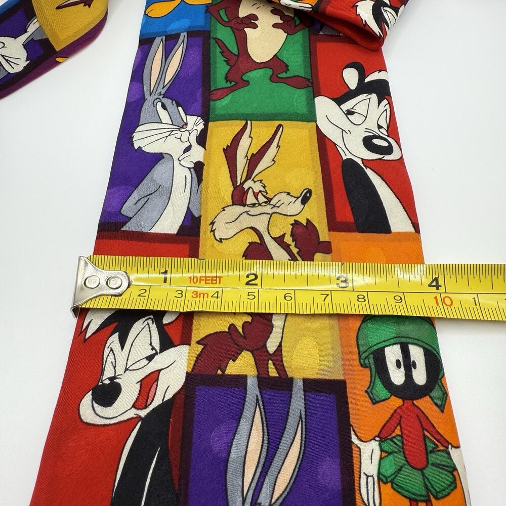 Looney Tunes Tie Silk Colorblock Bugs Bunny, Tasmanian Devil, 90s Y2k Fun Quirky - Picture 8 of 9